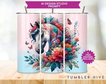 Floral Horse Tumbler Wrap: 20 Unzen Skinny Sublimation Design (Digitaler Download)