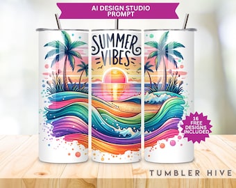Summer Vibes Tumbler Wrap: Beach Print Sublimation Design (PNG Digital Download)