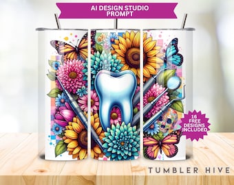 Floral Dentist Tumbler Wrap: Sunflower Butterfly Design (PNG Digital Download)