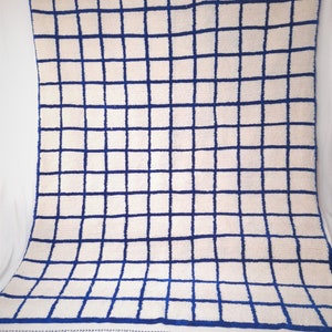 GRID RUG ROYAL,Moroccan Rug, Handmade rug, Berber rug, Beni ouarain rug, Checkered rug, Royal blue rug, Blue rug, Customizable rug.