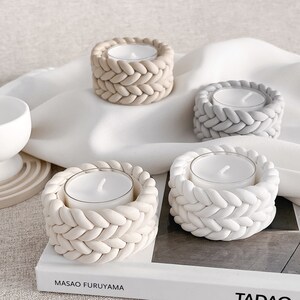 Knitted tealight holder - candle holder in woven look