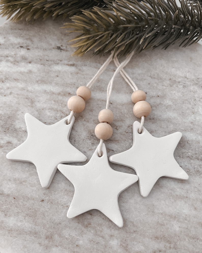 Skandi Stars décorations d'arbres en argile Étoiles Décorations pour arbres de Noël Pendentif en argile Arbre de Noël scandinave minimaliste nordique 3er Set groß