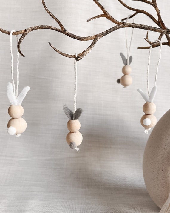 Holzperlen Anhänger Hase | Oster Dekoration | Anhänger für Zweige | Holz Anhänger | Osterstrauch | minimalistisch | Ostern | Frühlingsdeko