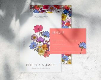 Floral Wedding Invitation Template – Customizable Save The Date & RSVP (Digital Download)
