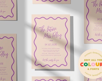 Wavy Bridal Shower Invitation, Purple & Beige (Digital Download)