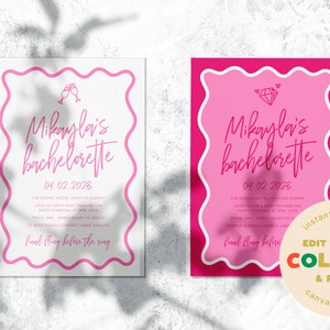 Pink Wavy Bridal Shower Invitation. Instant Download Fully Customizable! Modern hens wedding birthday baby shower. You get both options!