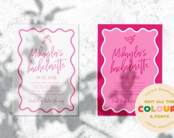 Pink Wavy Bachelorette Invitation Template (Digital Download)