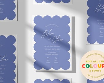Scallop Wedding Invitation Template. Editable & Printable Invite - Instant Download