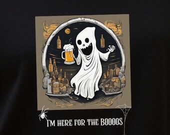 I'm here for the Boooos, Here for the Boos, Gothic Drinking t-shirt, Halloween Pun Tee, Halloween Drinking Gift, Comfy Unisex Shirt