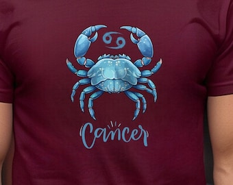Cancer Zodiac Sign Blue Graphic Tshirt, Unisex Loose fit Tee, Zodiac Birthday Gift for Cancer Signs, June Birthday Gift, July Birthday Shirt