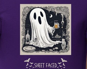 Sheet Faced T-shirt, Ghost Tee, Drunk Ghost shirt, Comfy Unisex, Great Halloween Gift, Spooky Season Fun, Humorous T-shirt, Ghost Vibes