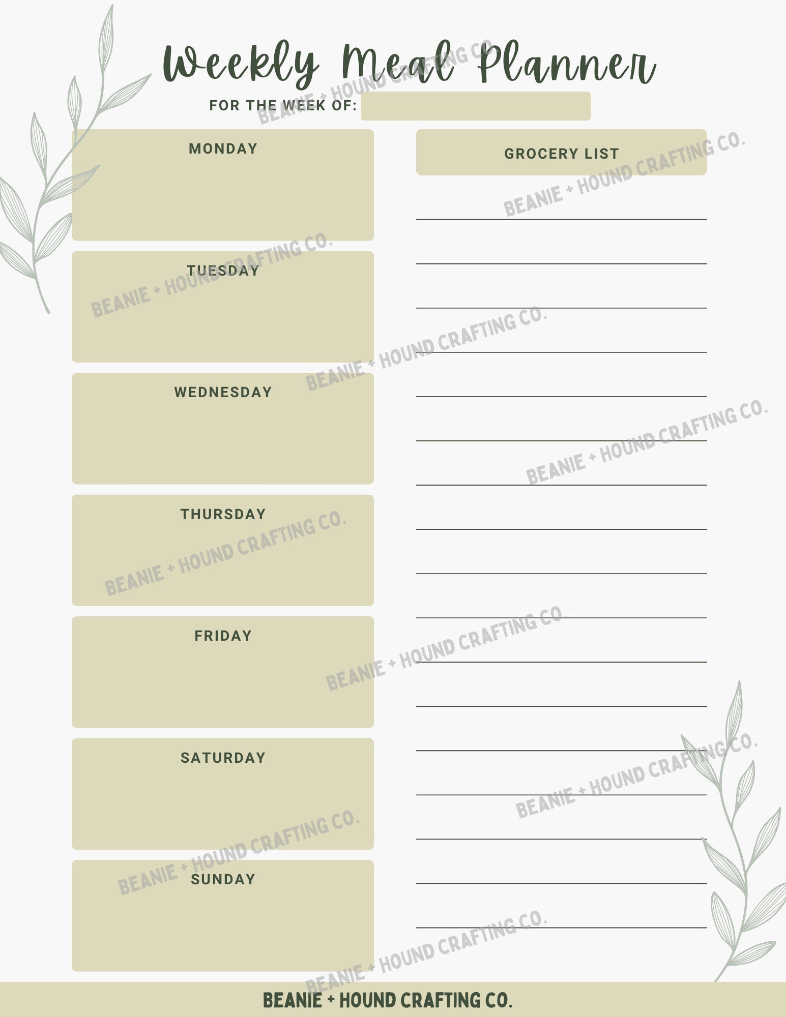 Weekly Meal Planner and Grocery List, Digital Weekly Meal Planner ...