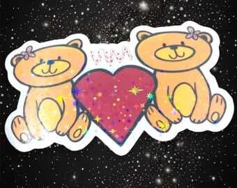 Twin teddy bear die cut vinyl stickers, Lovely teddie die cut sticker, Plushie stickers, Comforting die cut sticker, Premium sticker quality