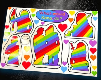 True love kiss cut sticker sheet, Dan art inspired by, xena warrior princess kiss cut sticker sheet, Gabrielle stickers, love wins always