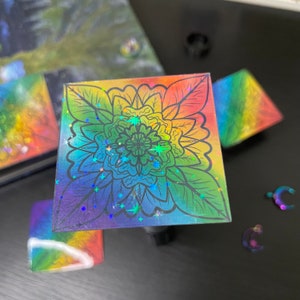 Rainbow flower die cut vinyl stickers, rainbow die cuts, beautiful gift and favours for partys or family gatherings, floral design vinyl Holographic Star (S)