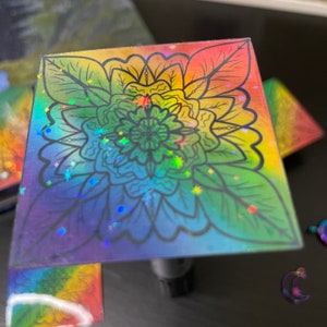 Rainbow flower die cut vinyl stickers, rainbow die cuts, beautiful gift and favours for partys or family gatherings, floral design vinyl Holographic Star (L)