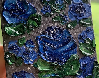 Mini-Blumenölgemälde auf Leinwand – Impasto-Stil