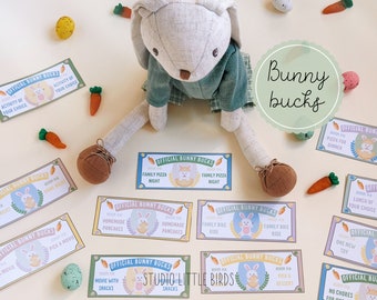 12 Easter Bunny Bucks Printable, Bunny Money, Easter Egg Filler, Easter Coupons, Easter Egg Prize, Kids Easter Activity Coupon, Download