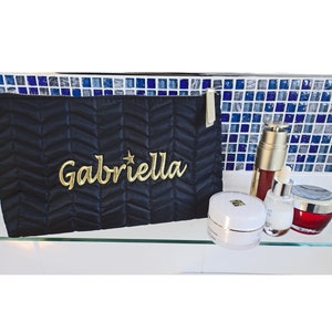 Personalisierte Schminktasche/Waschtasche/Personalisierte Kulturtasche/Bestickte personalisierte Schminktasche/Schwarze Waschtasche/Personalisierte Schminktasche
