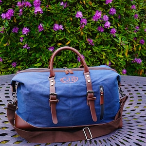 Weekend Bag/ Duffel Bag/ Personalised Canvas Leather Weekend Bag/Embroidered  Duffel Bag/Christmas Gift/Large Travel Bag/Mens Bag/Womens bag