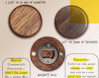 Magnetic Wooden Bottle Opener | Mahogany Walnut Cap Catcher Bar Gift