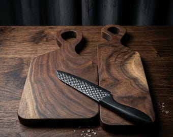 Handgemaakte zwarte walnotenhouten charcuterieplankenset met lushandvat | Texaanse serveerplanken