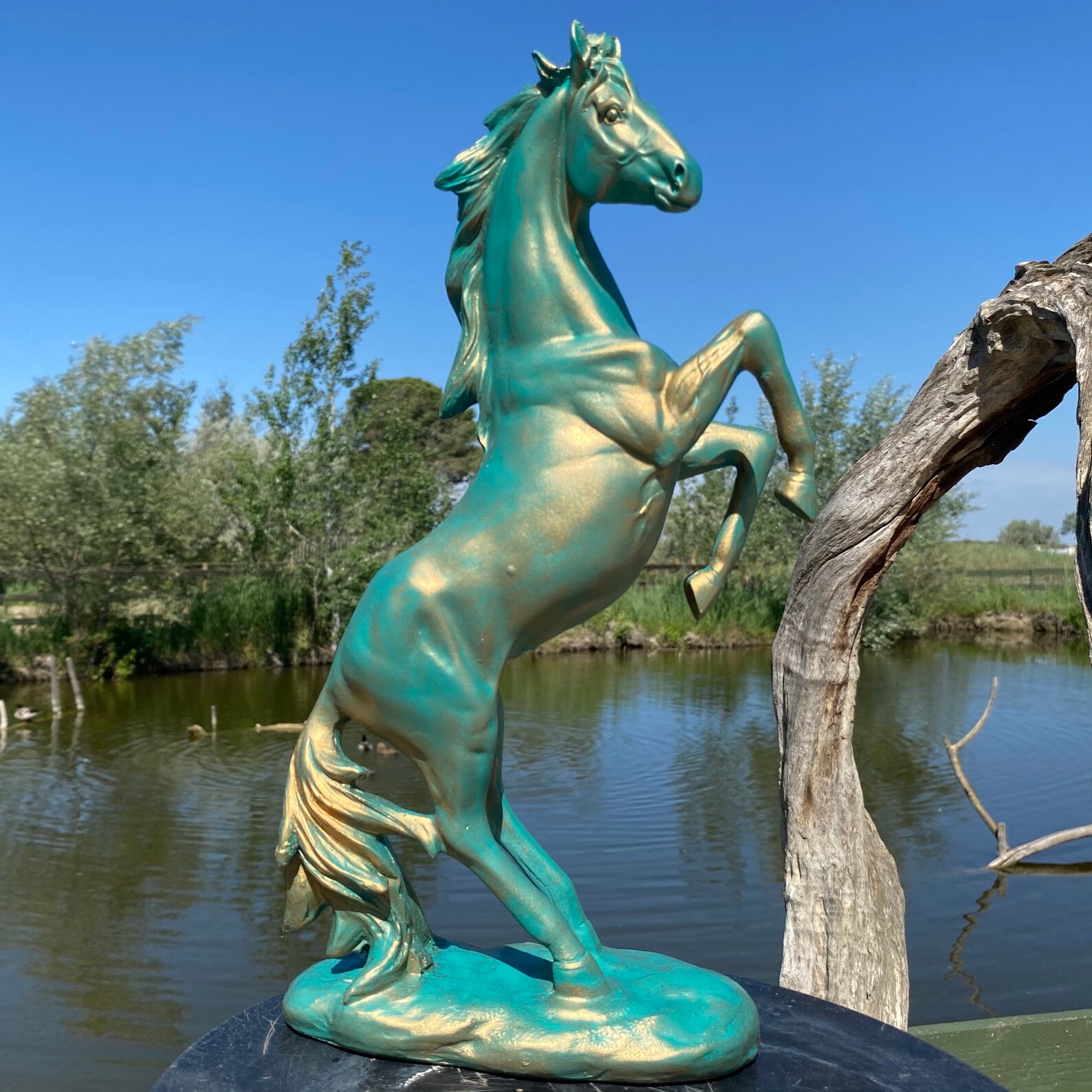 Golden green horse statue Etsy