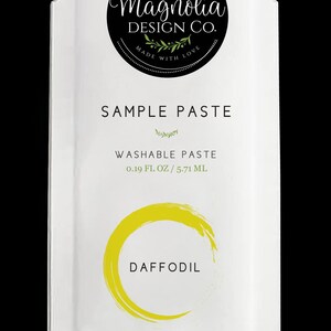 May include: A white sample packet of Daffodil washable paste, made by Magnolia Design Co. The packet is labeled with the company logo, product name, and size: 0.19 fl oz / 5.71 ml.