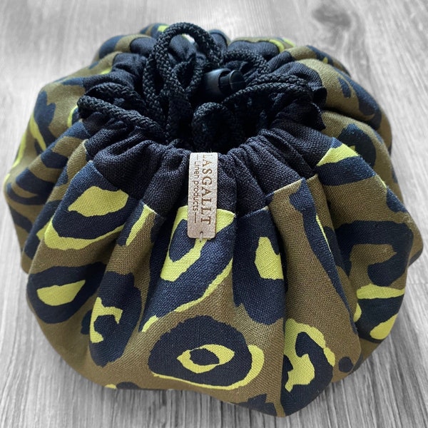 Drawstring makeup bag Leopard print  | Animal print makeup organizer | Dice bag | Toiletry bag | Storage bag | Cosmetic case | flat lay bag