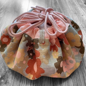 Linen floral Makeup Bag | Cosmetic Case | Toiletry Bag | Flower print |  Make up| Drawstring | Gift | Reversible bag