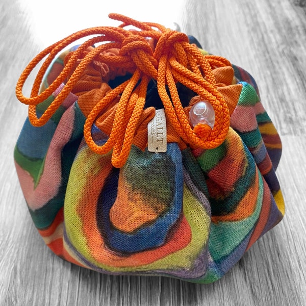 Drawstring orange linen makeup bag | Cosmetic bag | Pumpkin | Dice bag | Handmade | Linen | Pouch | Organizer