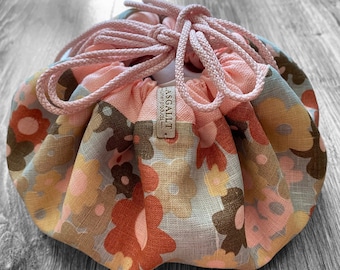 Linen floral Makeup Bag | Cosmetic Case | Toiletry Bag | Flower print |  Make up| Drawstring | Gift | Reversible bag