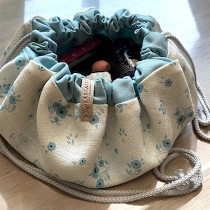 Floral linen drawstring makeup bag | Skincare organizer | Makeup organizer | Best selling items