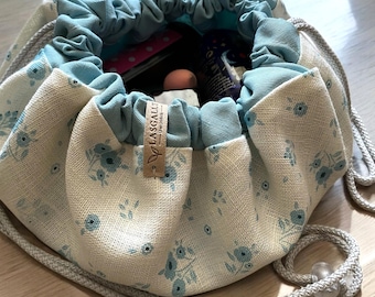 Floral linen drawstring makeup bag | Skincare organizer | Makeup organizer | Best selling items