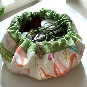 Trousse de maquillage en lin avec cordon de serrage | Étui à cosmétiques | Trousse de toilette | Maquillage | Cordon de serrage | Cadeau fait main | Pochette à bijoux | organisateur