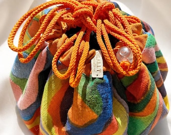 Orange Drawstring Makeup Bag Large | Pumpkin Cosmetic Bag | Lay Flat Makeup Organizer | Travel Toiletry Bag | Gift for Her Handmade
