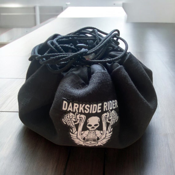 Bolsa de maquillaje redonda de lino con cordón y parche de