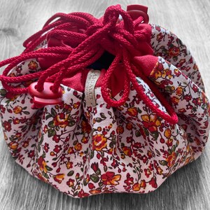Floral linen drawstring makeup bag | Cosmetic bag | Makeup organizer | Travel | Linen toiletry bag | Linen drawstring pouch image 3