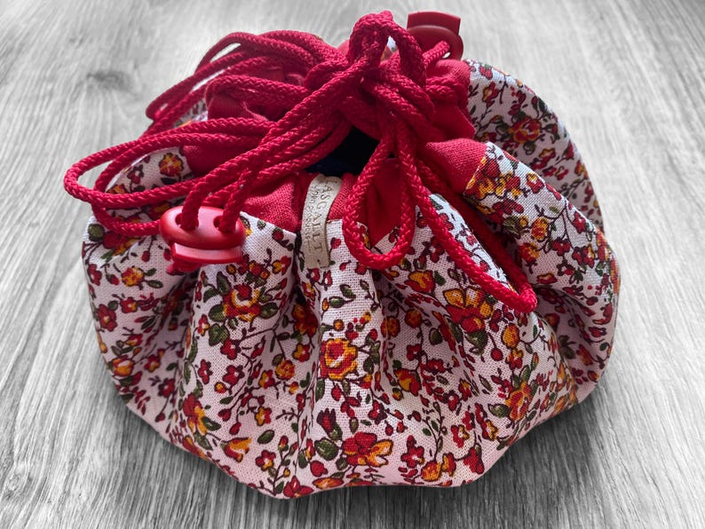 Floral linen drawstring makeup bag | Cosmetic bag | Makeup organizer | Travel | Linen toiletry bag | Linen drawstring pouch image 3