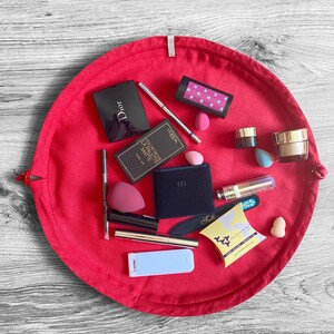 Floral linen drawstring makeup bag | Cosmetic bag | Makeup organizer | Travel | Linen toiletry bag | Linen drawstring pouch image 8