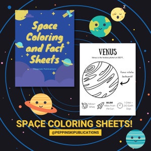 Ruimte kleurplaten | Wetenschapsklasactiviteit | Planeet kleurplaten | STEM-kinderactiviteit | Werkbladen voor kinderen | Leuke factsheets