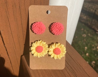 Hypoallergenic Flower Earrings - Dahlias and Sunflowers
