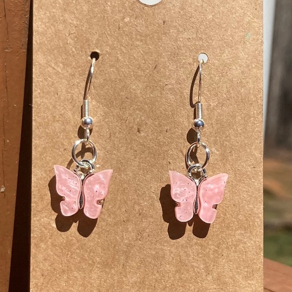 Pink and Purple Hypoallergenic Drops of Butterflies Dangle Earrings - Purple/Gold or Pink/ Silver - Earrings for Women - Mother’s Day Gift