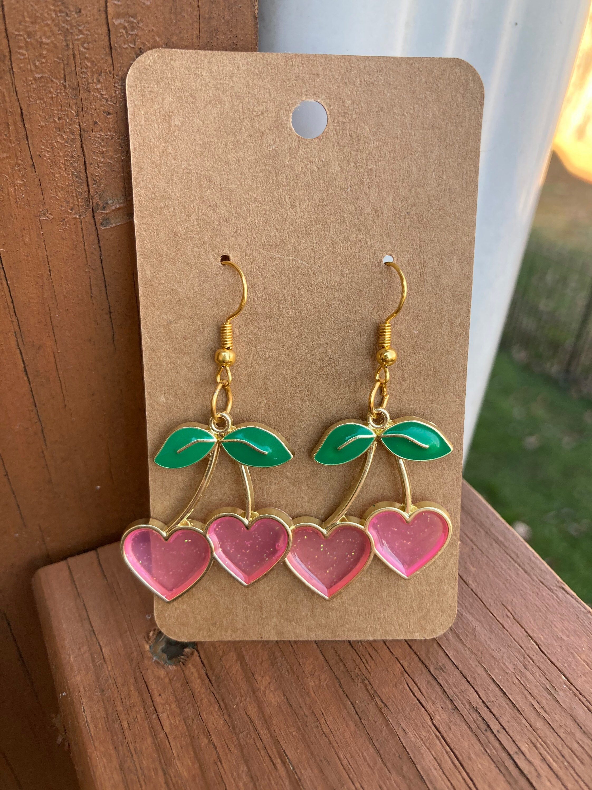 Hypoallergenic Cherry Heart Earrings Valentines Day Gift for Women