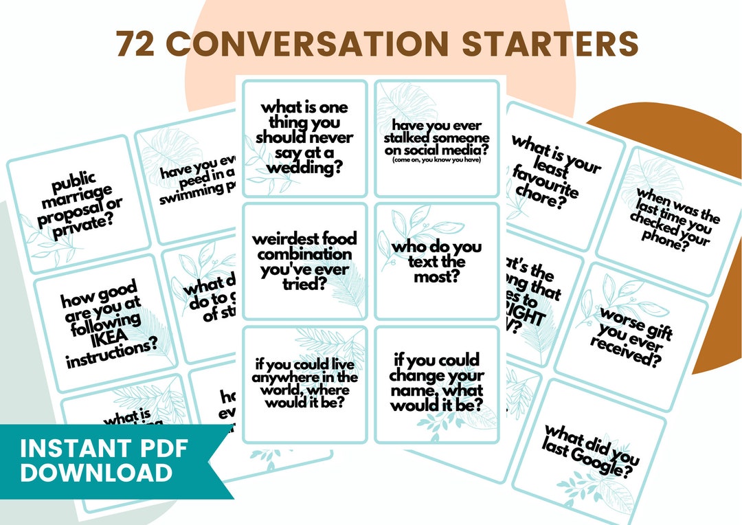 Conversation Starters Printables Digital Downloads Icebreaker Cards Etsy