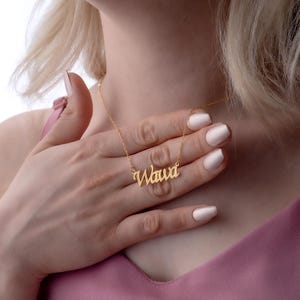 Real Gold Name Necklace, 14K Solid Gold Name Pendant, Gold Handwriting Name Necklace, Real Gold Name Jewelry for Women, Meaningful Gift