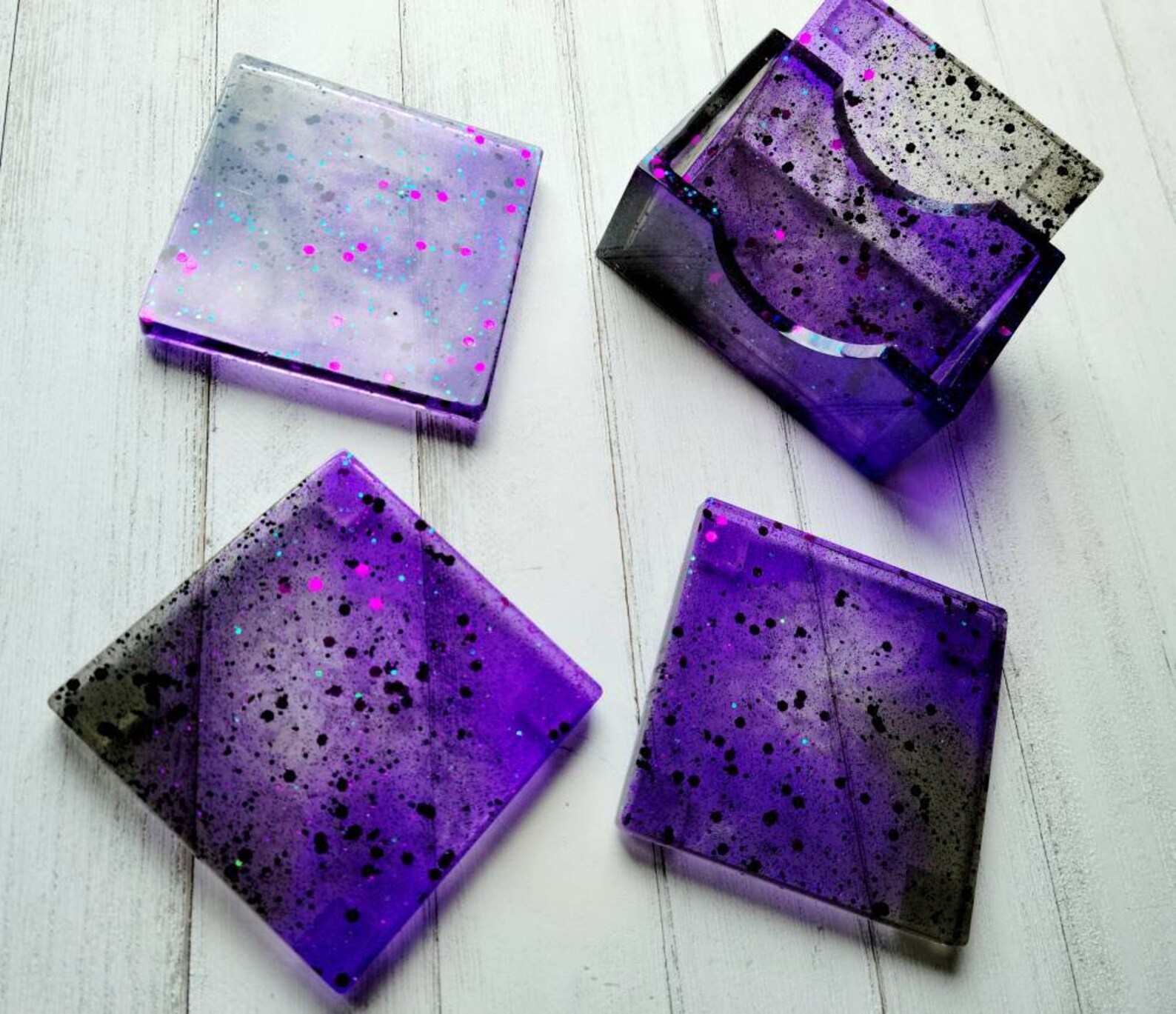 Purple Glitter Resin Coasters w/ Holder Etsy