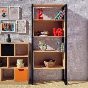 1:12 Scale Miniature Tall Bookshelf, Dollhouse Shelving Unit, Storage Rack for Dollhouse, Loft Style Shelf, Miniature Storage Racks