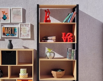 Estantería en miniatura a escala 1:12, estilo loft, para casa de muñecas.
