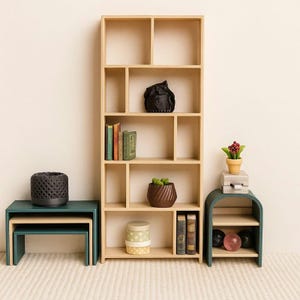 Open Bookshelf for Doll, Miniature Bookcase for Dollhouses, Bookcase with Open Shelves for Doll, Shelving for Doll, Dollhouse Storage